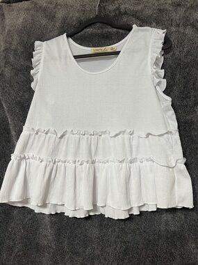 Liberty Love White Ruffle Tiered Tank